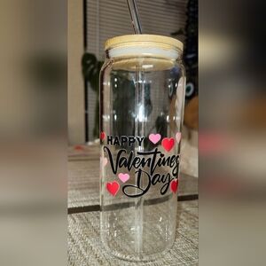 Hand Crafted Valentine's Day Glass Drink Tumbler with Pink and Red Hearts